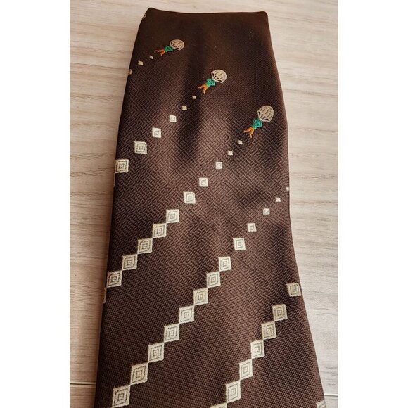 Vintage 1970 Tie Wide Brown Geometric Parachute Necktie Polyester Wembley Wemlon - Picture 6 of 8